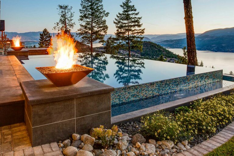 photo of infinity pool with fire bowl feature