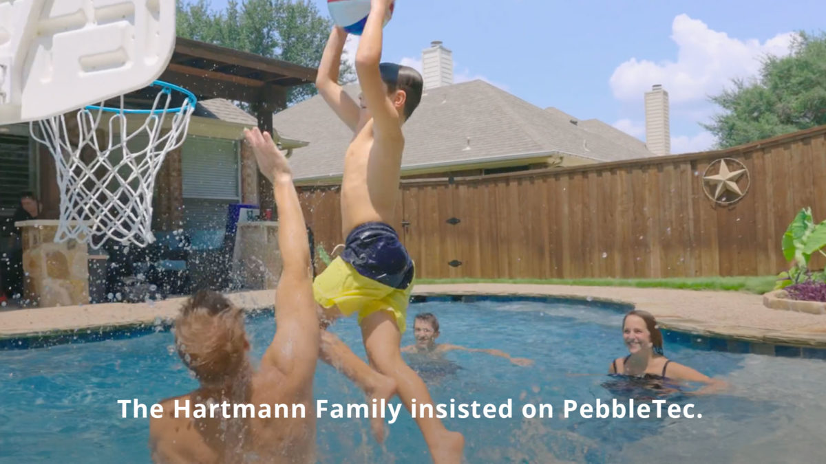 Click to play testimonial video about the Hartmann family and their PebbleTec Pool