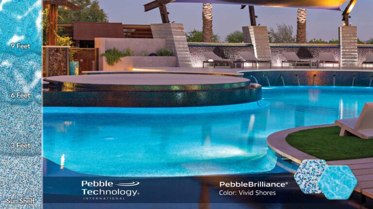 photo of PebbleTec PebbleBrilliance Vivid Shores Pool Finish Collage