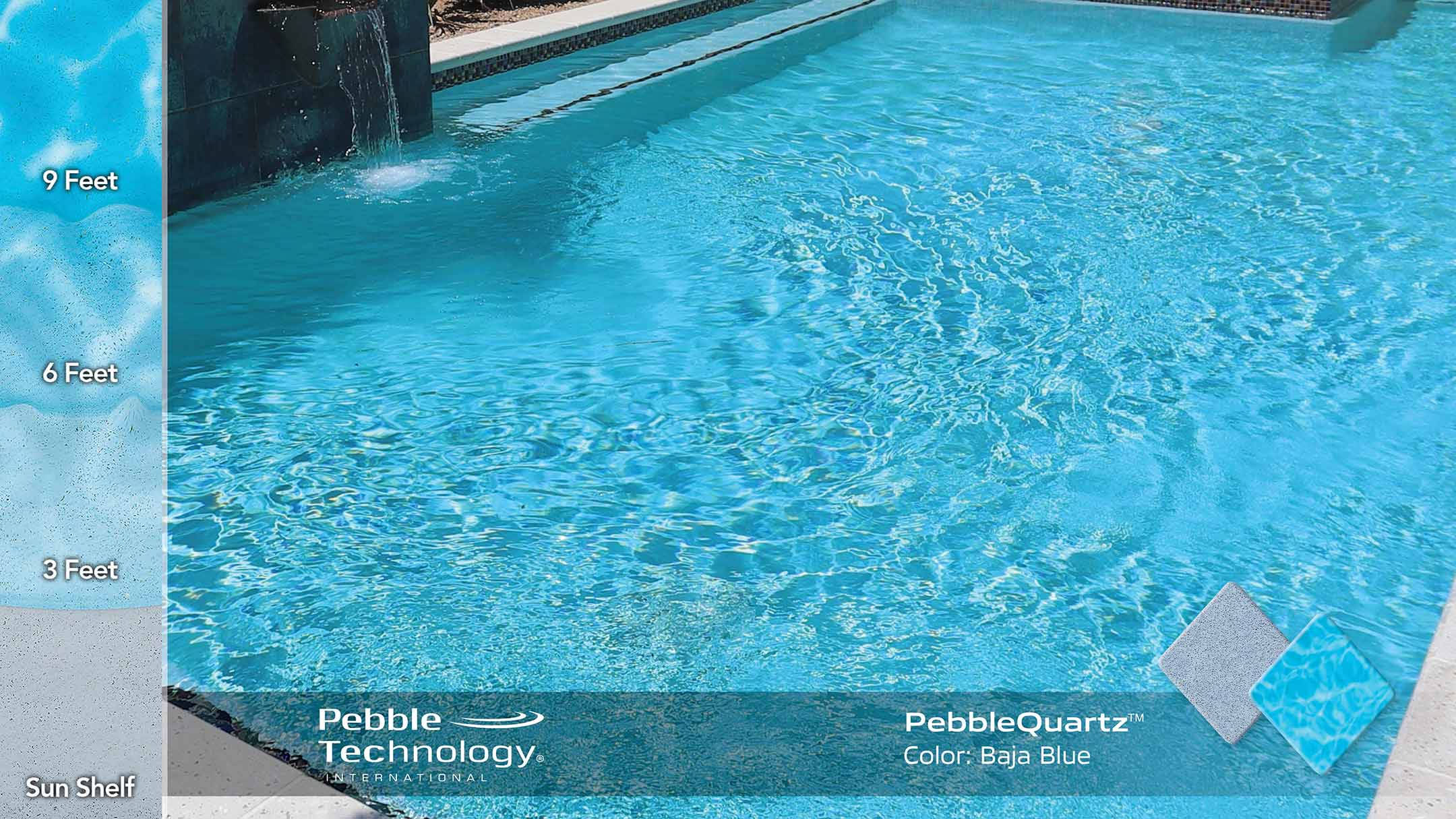 Photo Collage of Pebble Quartz Baja Blue Pool Finish