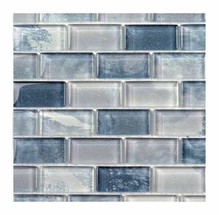 closeup image of 2 inch pebbletec glass tile in dark blue color PT Blue Shore